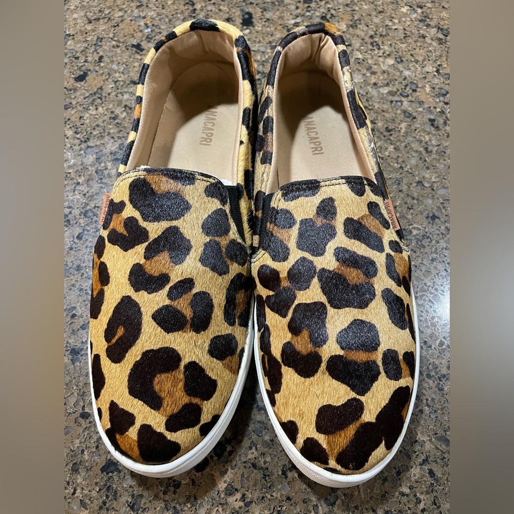 Hot🔥 ANACAPRI Women’s Sz 40 9.5 Calf Hair Leopard Animal Print Slip-On Loafers